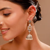 Rose Stud Long Jhumka Pearl Drop Earrings - Antique Elegance
