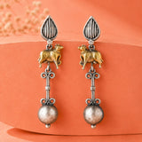 Gaja Dual Tone Dangler Earrings - Antique Elegance