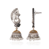 Peacock Dome Jhumka with Pearl Drops - Antique Elegance