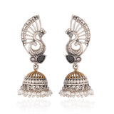 Peacock Dome Jhumka with Pearl Drops - Antique Elegance
