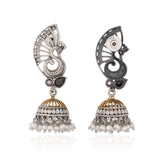 Peacock Dome Jhumka with Pearl Drops - Antique Elegance