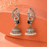 Peacock Dome Jhumka with Pearl Drops - Antique Elegance
