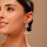 Peacock Dome Jhumka with Pearl Drops - Antique Elegance