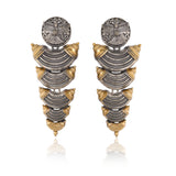 Layered Scallop Dual Tone Jhumka Earrings - Antique Elegance