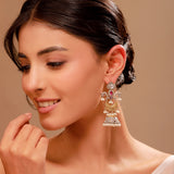 Pink Stone Pearl Drop Jhumka Silver Gold- Antique Elegance