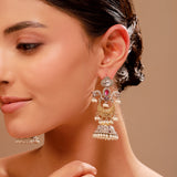 Pink Stone Pearl Drop Jhumka Silver Gold- Antique Elegance