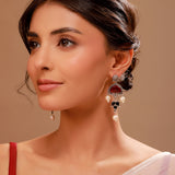 Ruby Red Stone Chandbali Pearl Drop Earrings - Antique Elegance