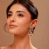 Green Stone Square Stud Jhumka Oxidised Silver Tone - Antique Elegance