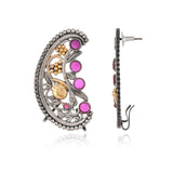 Paisley Ear Cuff – Silver Oxidised Pink Stone - Antique Elegance