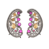 Paisley Ear Cuff – Silver Oxidised Pink Stone - Antique Elegance