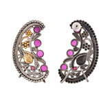 Paisley Ear Cuff – Silver Oxidised Pink Stone - Antique Elegance