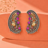 Paisley Ear Cuff – Silver Oxidised Pink Stone - Antique Elegance