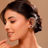 Paisley Ear Cuff – Silver Oxidised Pink Stone - Antique Elegance