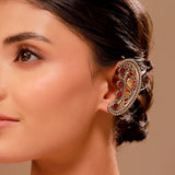 Paisley Ear Cuff – Silver Oxidised Pink Stone - Antique Elegance