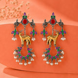 Multistone Arch Dual Tone Dangler Earrings - Antique Elegance