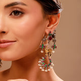Multistone Arch Dual Tone Dangler Earrings - Antique Elegance