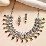 Oxidised Short Necklace Set with Multicolor Bead Earrings- Antique Elegance