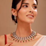 Oxidised Short Necklace Set with Multicolor Bead Earrings- Antique Elegance