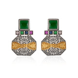 Oxidised Silver Choker & Earrings Set with Green Stone - Antique Elegance