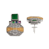 Oxidised Silver Choker & Earrings Set with Green Stone - Antique Elegance
