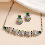 Oxidised Silver Choker & Earrings Set with Green Stone - Antique Elegance