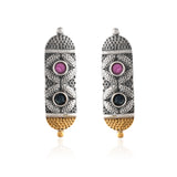 Oxidised Silver-Gold Choker Necklace & Earrings Temple Set - Antique Elegance