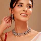 Oxidised Silver-Gold Choker Necklace & Earrings Temple Set - Antique Elegance
