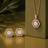 Kundan Elegance Rose Glow Hexa Pendant Set