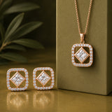 Kundan Elegance Rose Prism Square Pendant Set