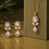 Kundan Elegance Rose Bloom Drop Pendant Set