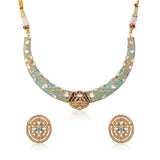 Sparkling Elegance Royal Meher Turquoise Hasli Necklace Set