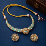 Sparkling Elegance Royal Meher Turquoise Hasli Necklace Set