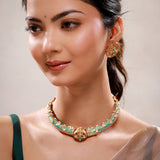 Sparkling Elegance Royal Meher Turquoise Hasli Necklace Set