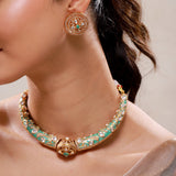Sparkling Elegance Royal Meher Turquoise Hasli Necklace Set
