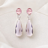 Sparkling Elegance Pink/Blue CZ White Rhodium-Plated Danglers