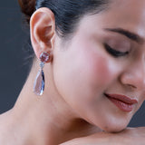 Sparkling Elegance Pink/Blue CZ White Rhodium-Plated Danglers