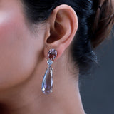 Sparkling Elegance Pink/Blue CZ White Rhodium-Plated Danglers