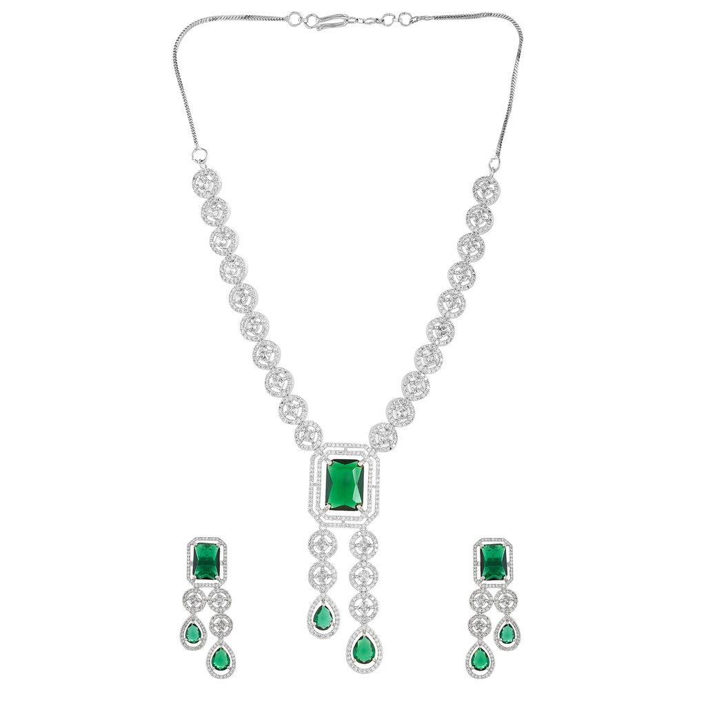 Green American Diamond Necklace Set