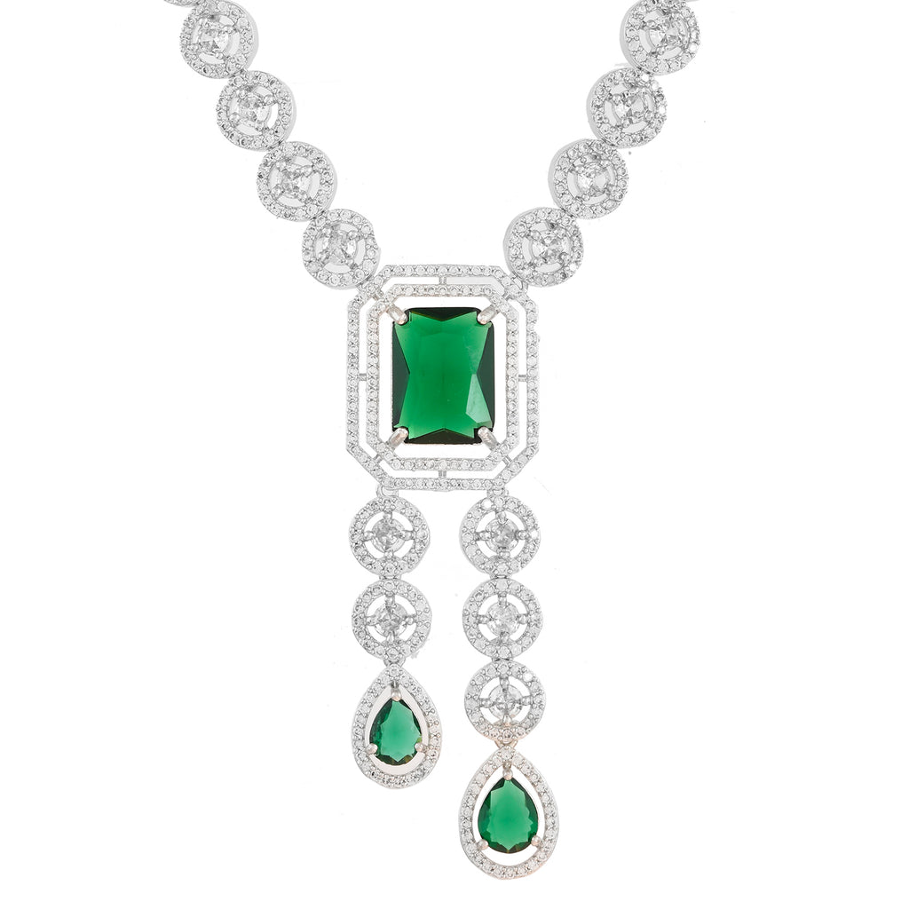 Green American Diamond Necklace Set main image 1