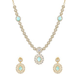 Gold Elegance Emerald Halo Cz Necklace Set