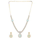 Gold Elegance Emerald Halo Cz Necklace Set