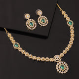 Gold Elegance Emerald Halo Cz Necklace Set