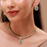 Gold Elegance Emerald Halo Cz Necklace Set