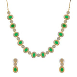 Gold Elegance Emerald Oval Cz Necklace Set