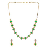 Gold Elegance Emerald Oval Cz Necklace Set