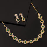 Gold Elegance Emerald Oval Cz Necklace Set