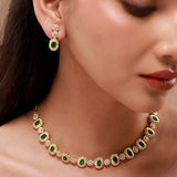 Gold Elegance Emerald Oval Cz Necklace Set