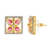 Gold Elegance Rose Bloom Square Stud Earrings