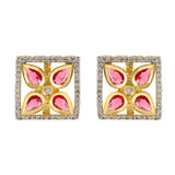 Gold Elegance Rose Bloom Square Stud Earrings