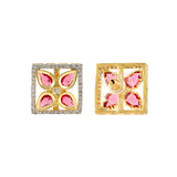 Gold Elegance Rose Bloom Square Stud Earrings